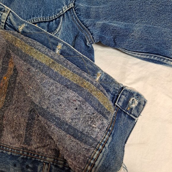 Vintage Storm Rider Lee Jean Jacket Men 46 Long Union Made Blanket Lined Denim - Picture 7 of 15